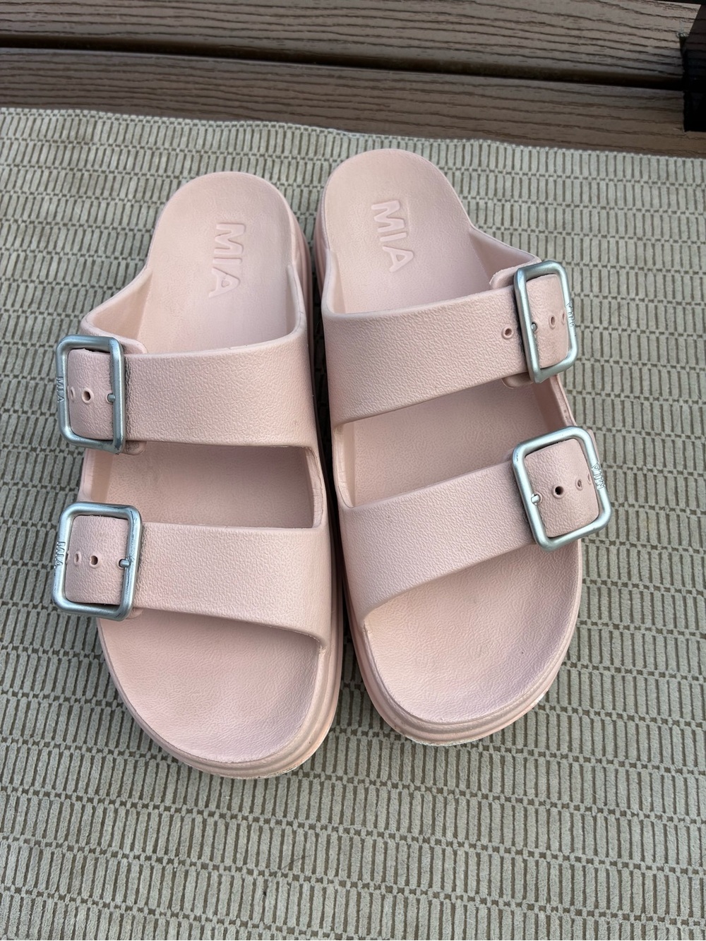 MIA Pale Pink Dual Buckle Slide Sandals